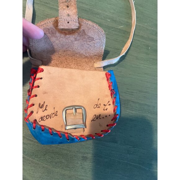 Vintage Handcrafted Leather & Suede Shoulder Bag With Floral Embroidery & Messag - Picture 4 of 11